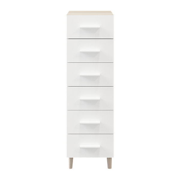 Commode sur pieds blanche et effet chêne 6 tiroirs GoodHome Atomia H. 123,5 x L. 37,5 x P. 45 cm