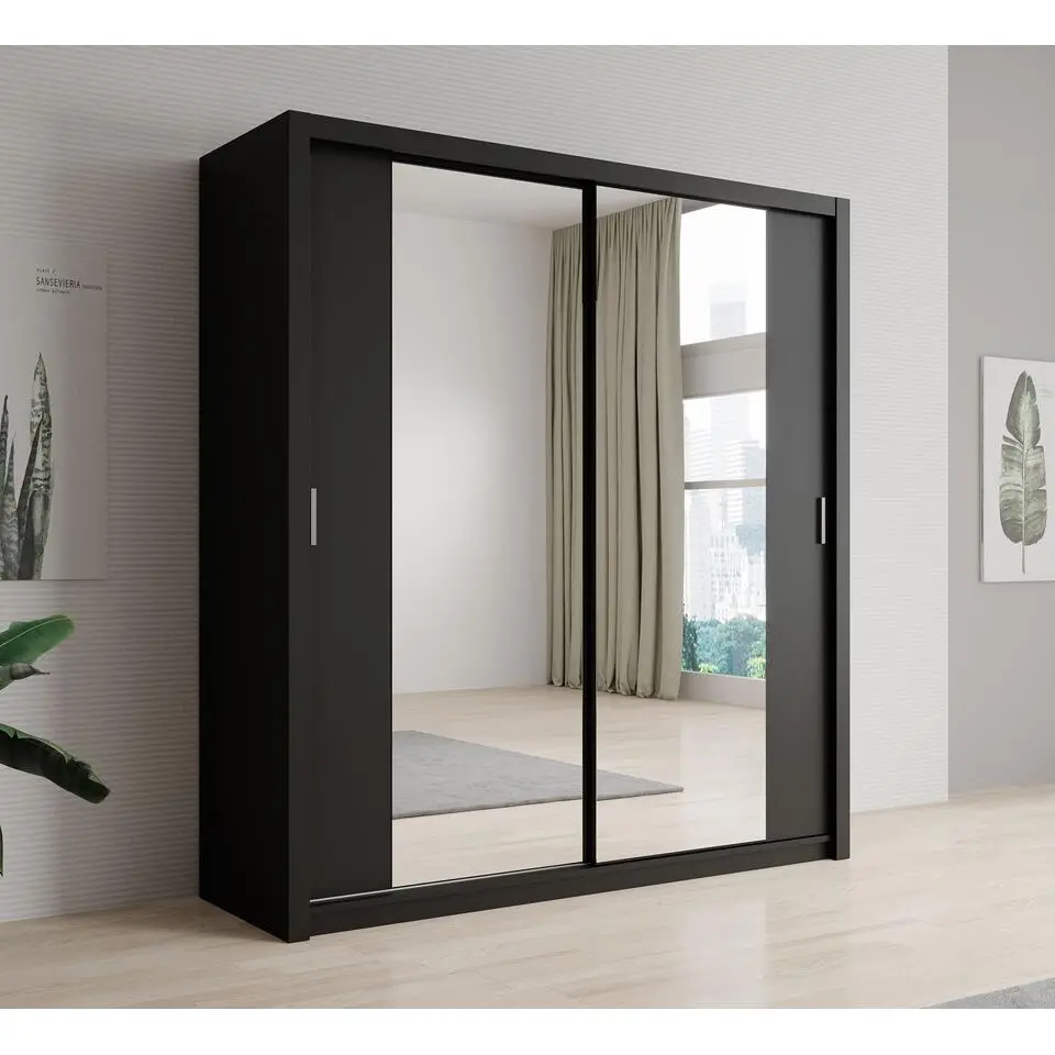 Meubella - Kledingkast Blake - Mat Zwart - 200 cm - Met spiegel