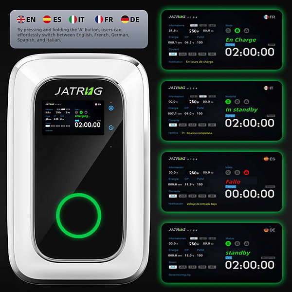JATRHG S1 borne de recharge IP66 pour véhicules électriques, 7,2 kW / 32 A, monophasé, avec câble type 2 de 6 m