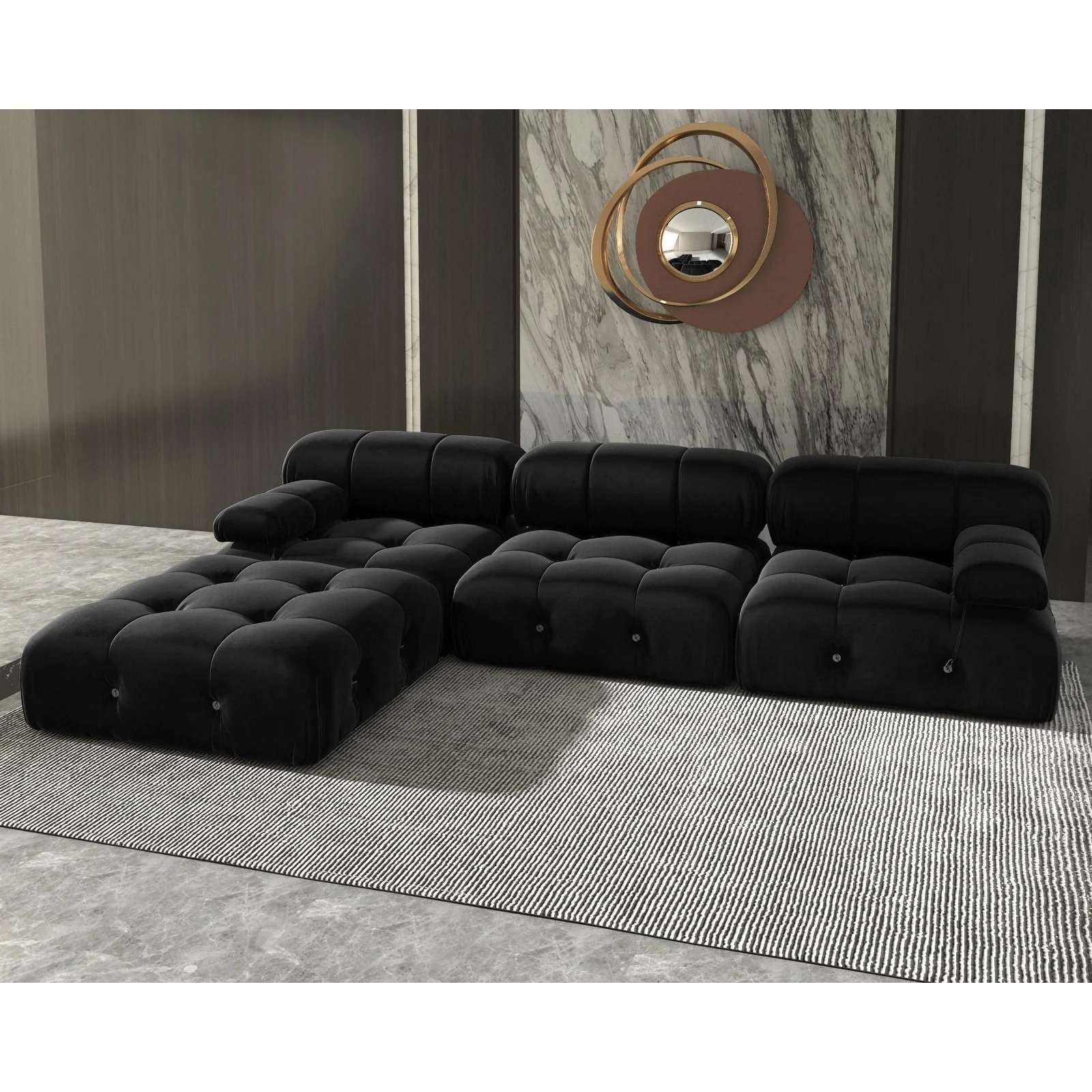 104 Convertible Modular Sectional Sofa, L-Shaped Minimalist Velvet Sofas Couches with Chaise Ottomans