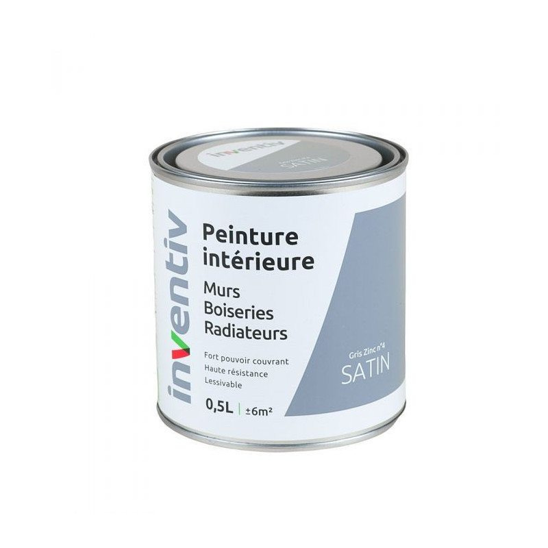 Peinture pour mur boiserie radiateur Gris Zinc n°4 satiné 0,5 L INVENTIV