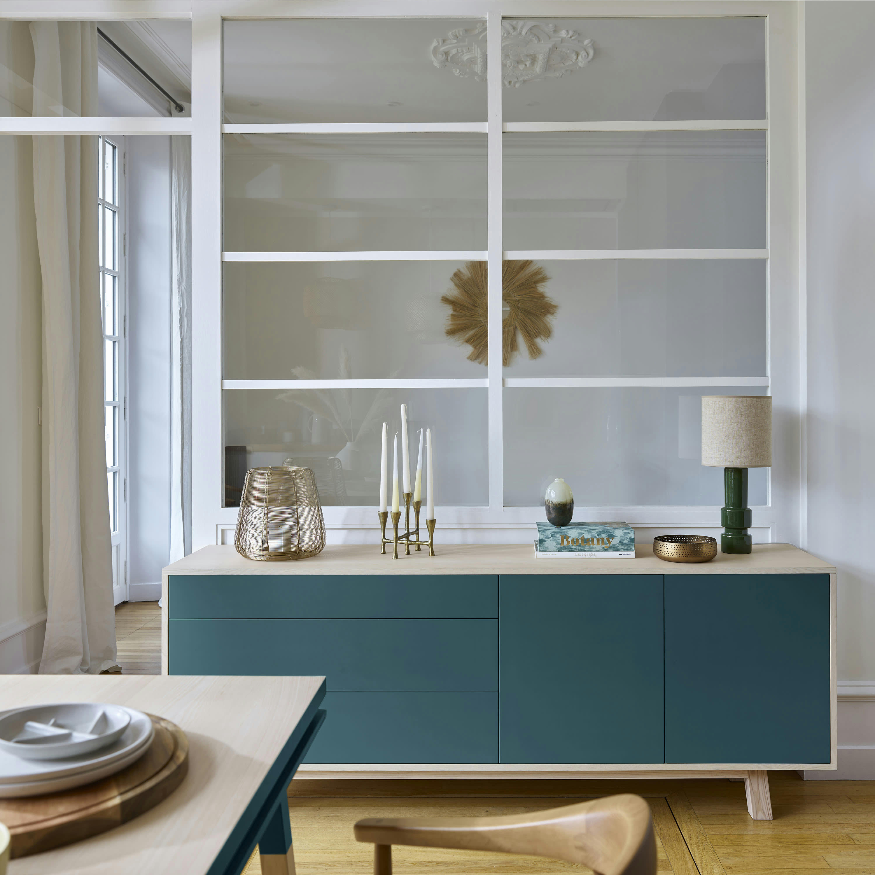 KUBE - Buffet bas 2 portes+3 tiroirs 200 cm, en frêne