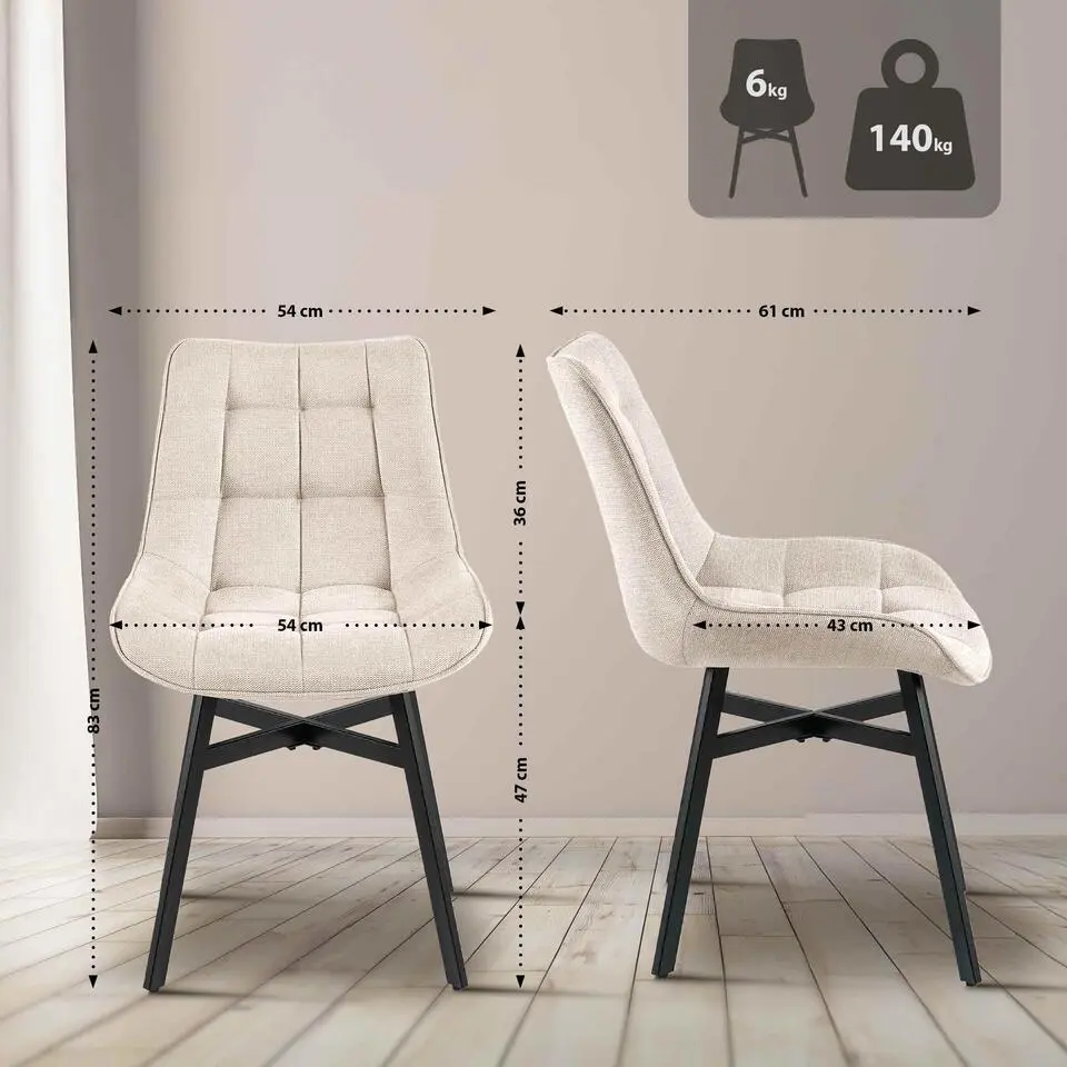 CLP Eetkamerstoel Colby zwart Frame - Stof - creme