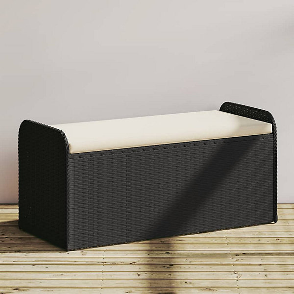 Banc de rangement avec coussin noir 115x51x52 cm résine tressée vidaXL