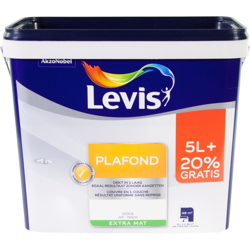 Peinture pour plafond extra mate blanche 5   1 L LEVIS