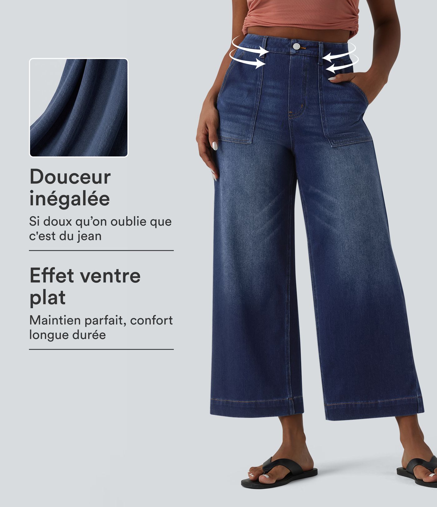 Jean large 7/8 casual Halara Flex™ taille haute ventre plat avec poches