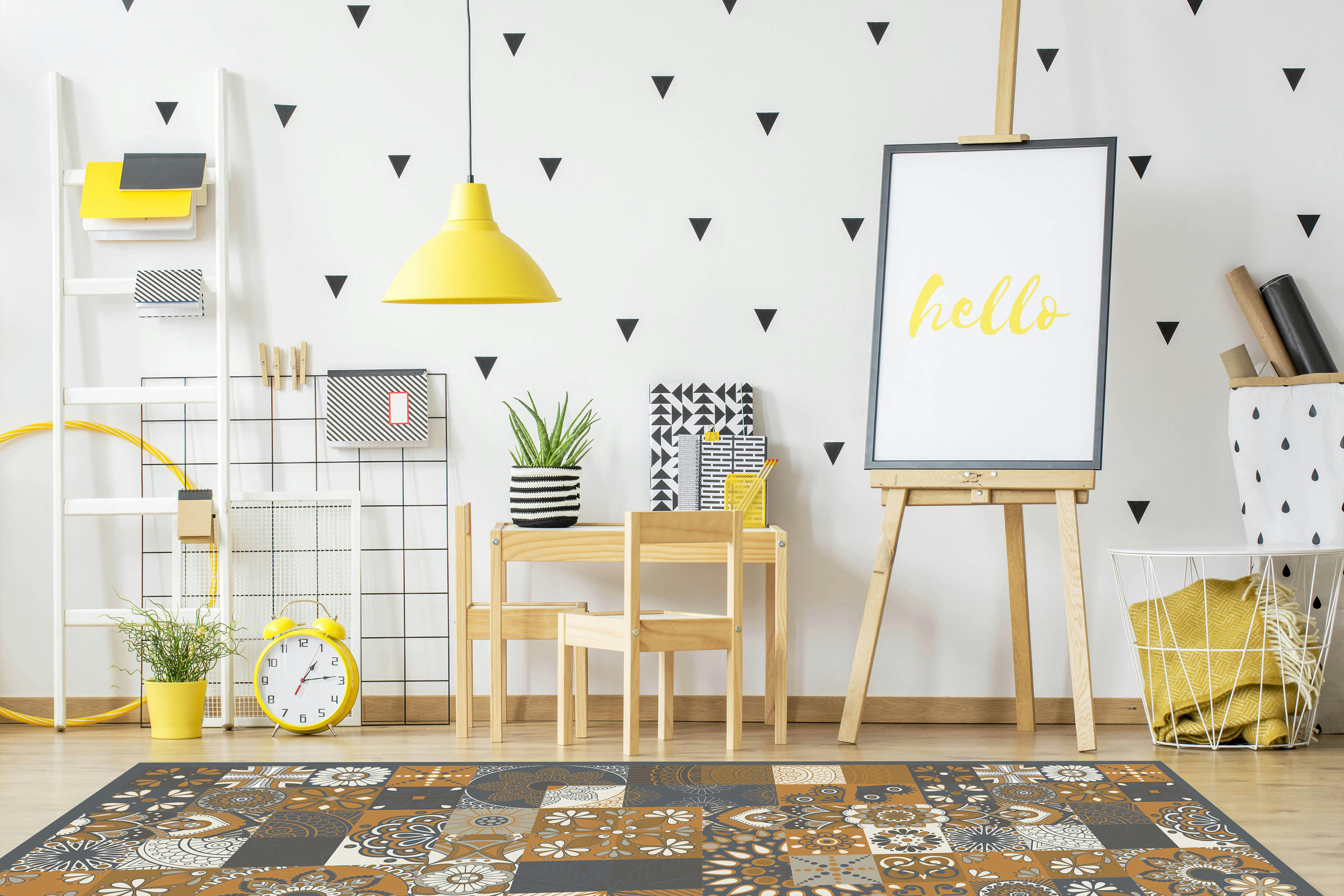 - Tapis vinyle carreaux ciments cuisine orange 140x200cm