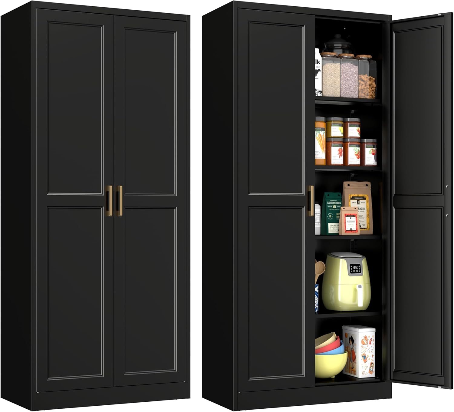 Polup Pantry Cabinet, 71 Inch Tall Kitchen Storage Cabinet, Metal Pantry Cabinet with Doors and Adjustable Shelves, Black Food Cupboard, Freestanding Cabinet for Living&Dinning Room, Assembly Required