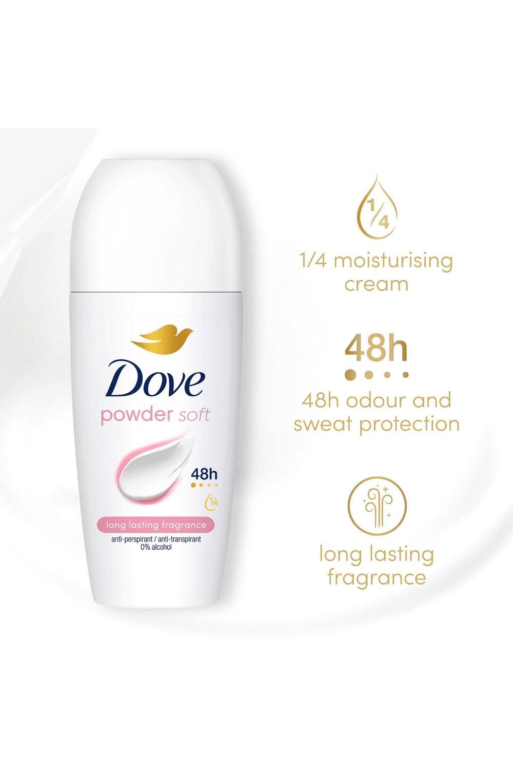 Dove Powder Soft Roll On Anti-Perspirant with 48H Long Lasting Fragrance 50ml, 12pk
