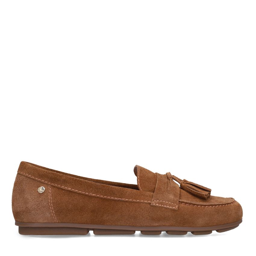 No Stress Bruine suède loafers met franjes