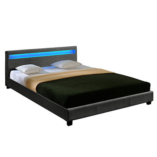 Lit Double Rembourré à LED Sommier à Lattes Polyester 140 x 200 cm Gris Foncé Corium