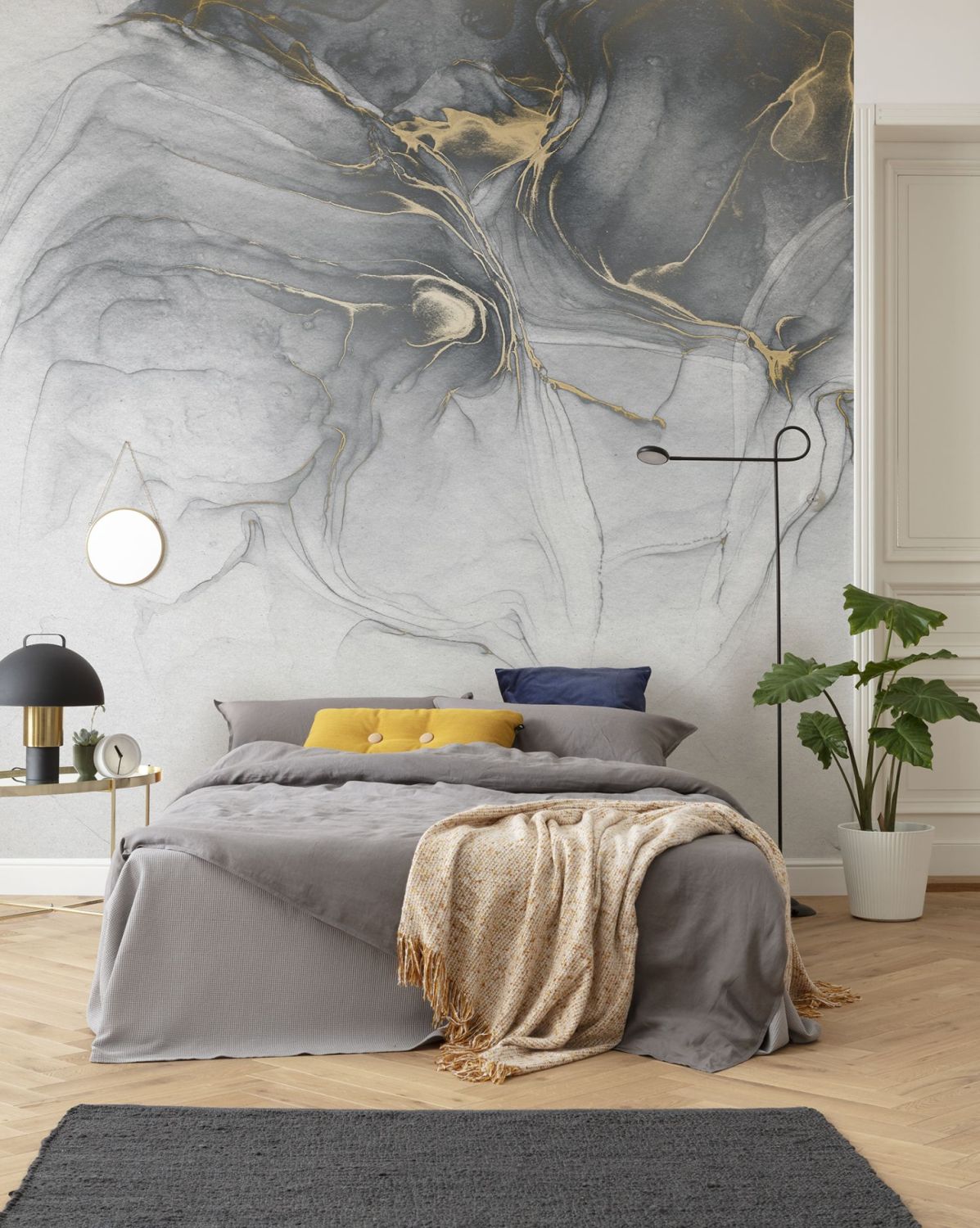 Sanders & Sanders fotobehang aquarel grijs en goud - 300 x 280 cm - 612468