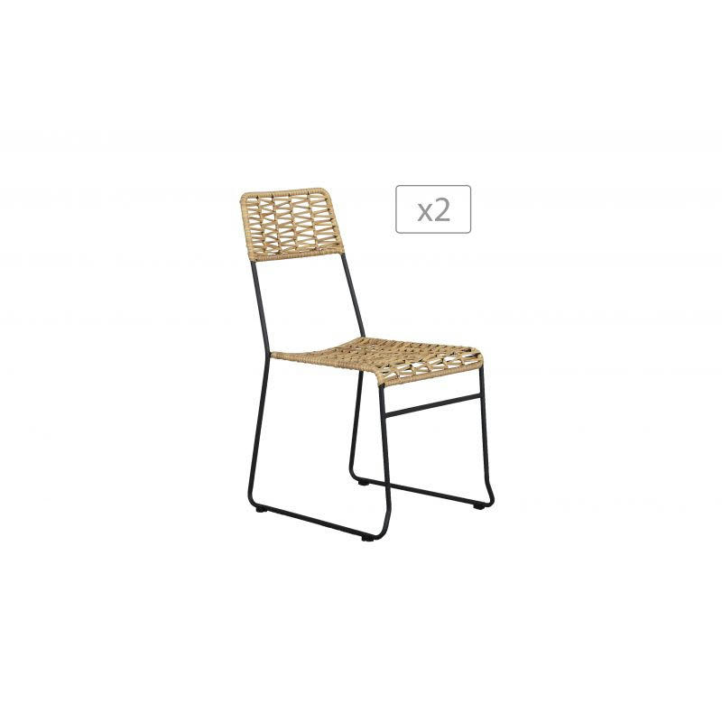 MASSA - Lot de 2 chaises en résine tressée coloris naturel