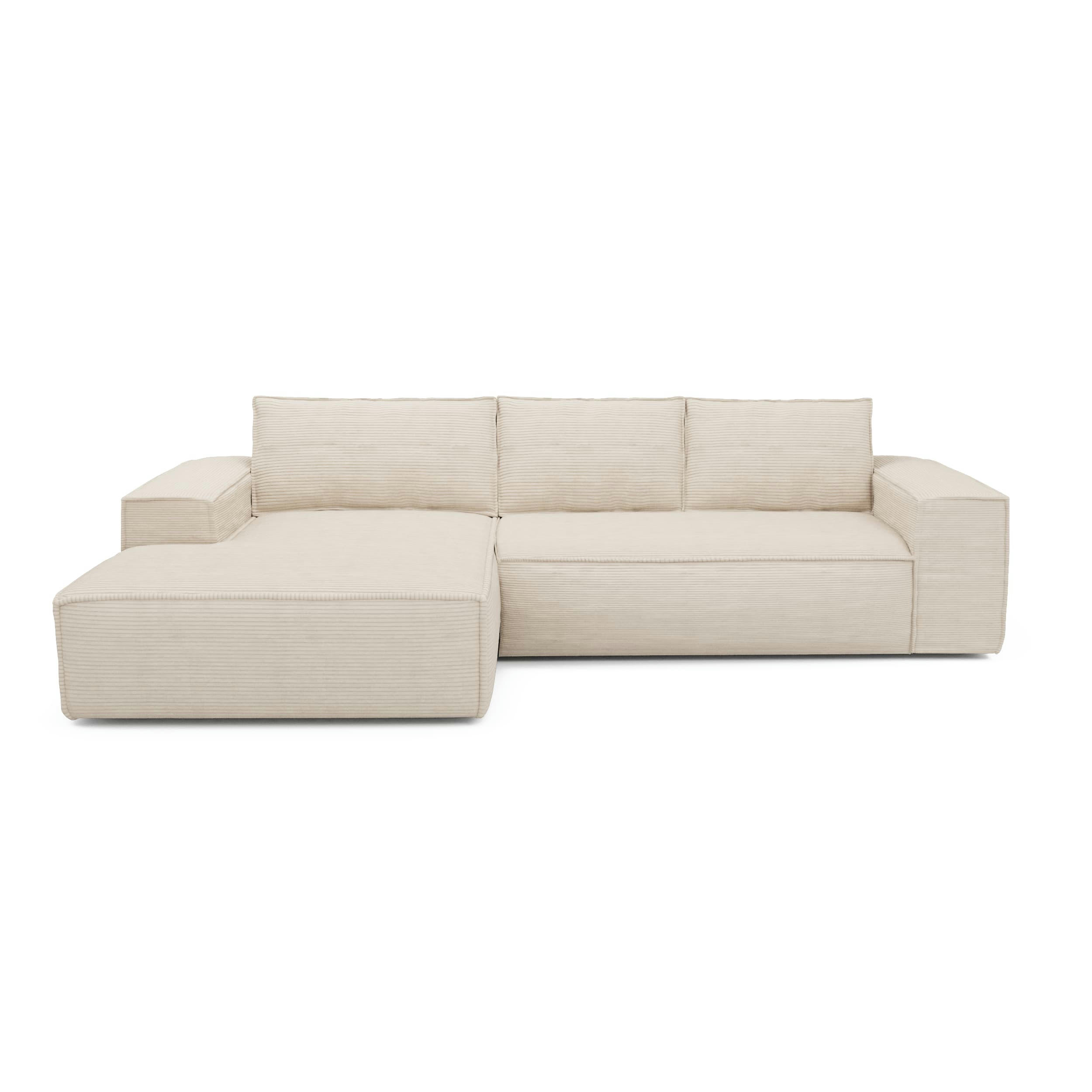 JOAN - Canapé convertible angle gauche dunlopillo velours côtelé crème 140cm