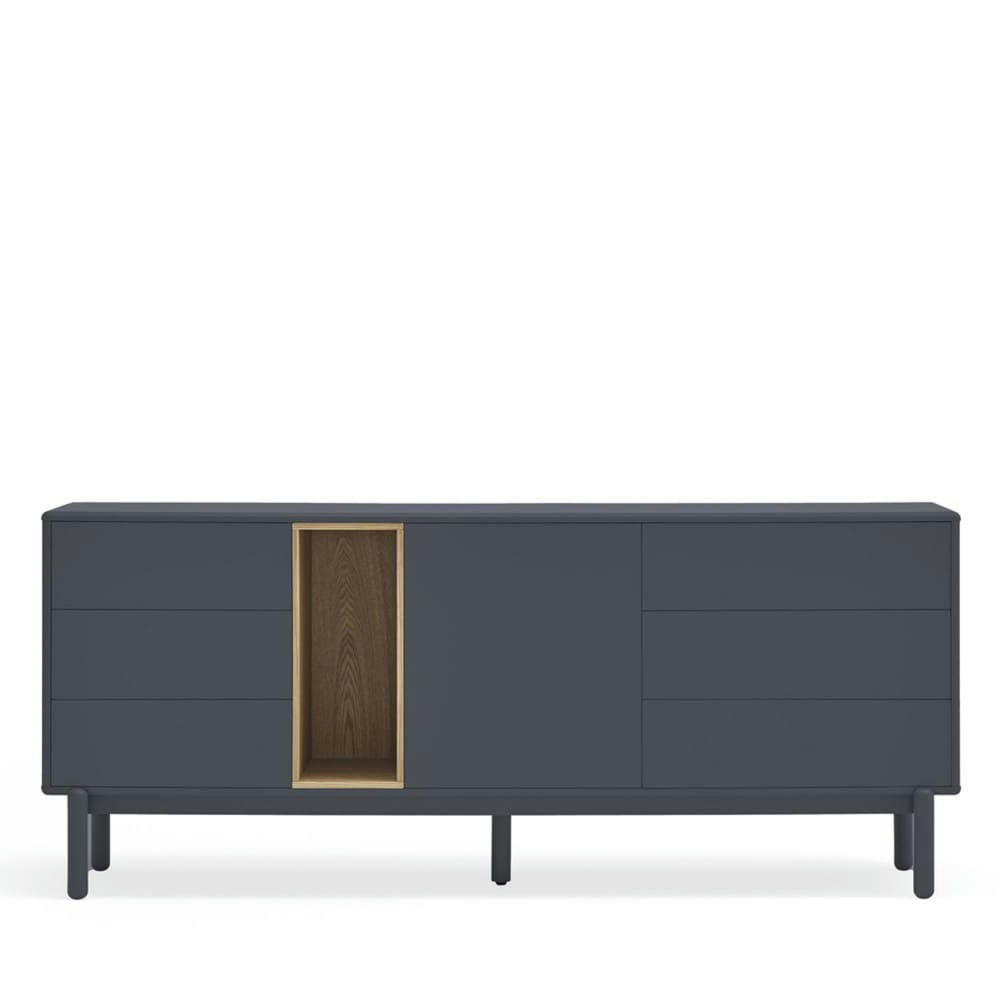 CORVO - Buffet 1 porte 6 tiroirs en bois L180cm gris anthracite