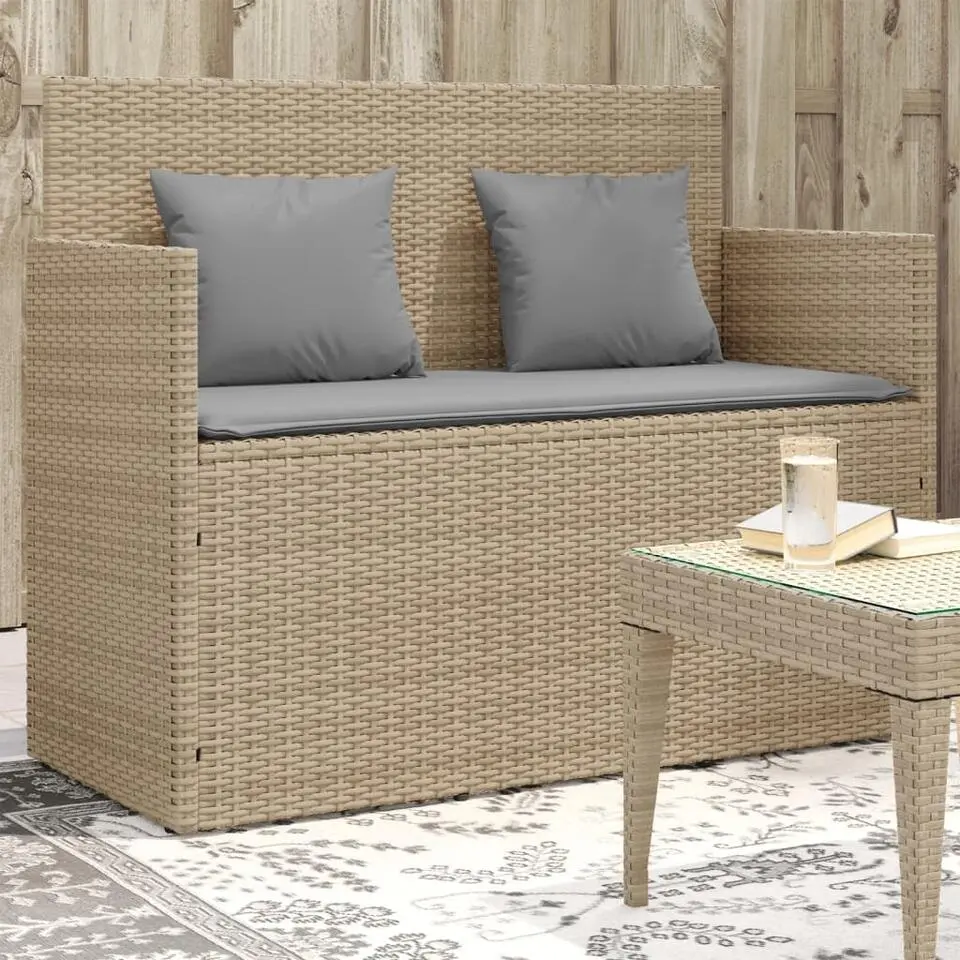 vidaXL - Tuinbank met grijs kussens - Beige poly rattan - 120x50x90.5 cm