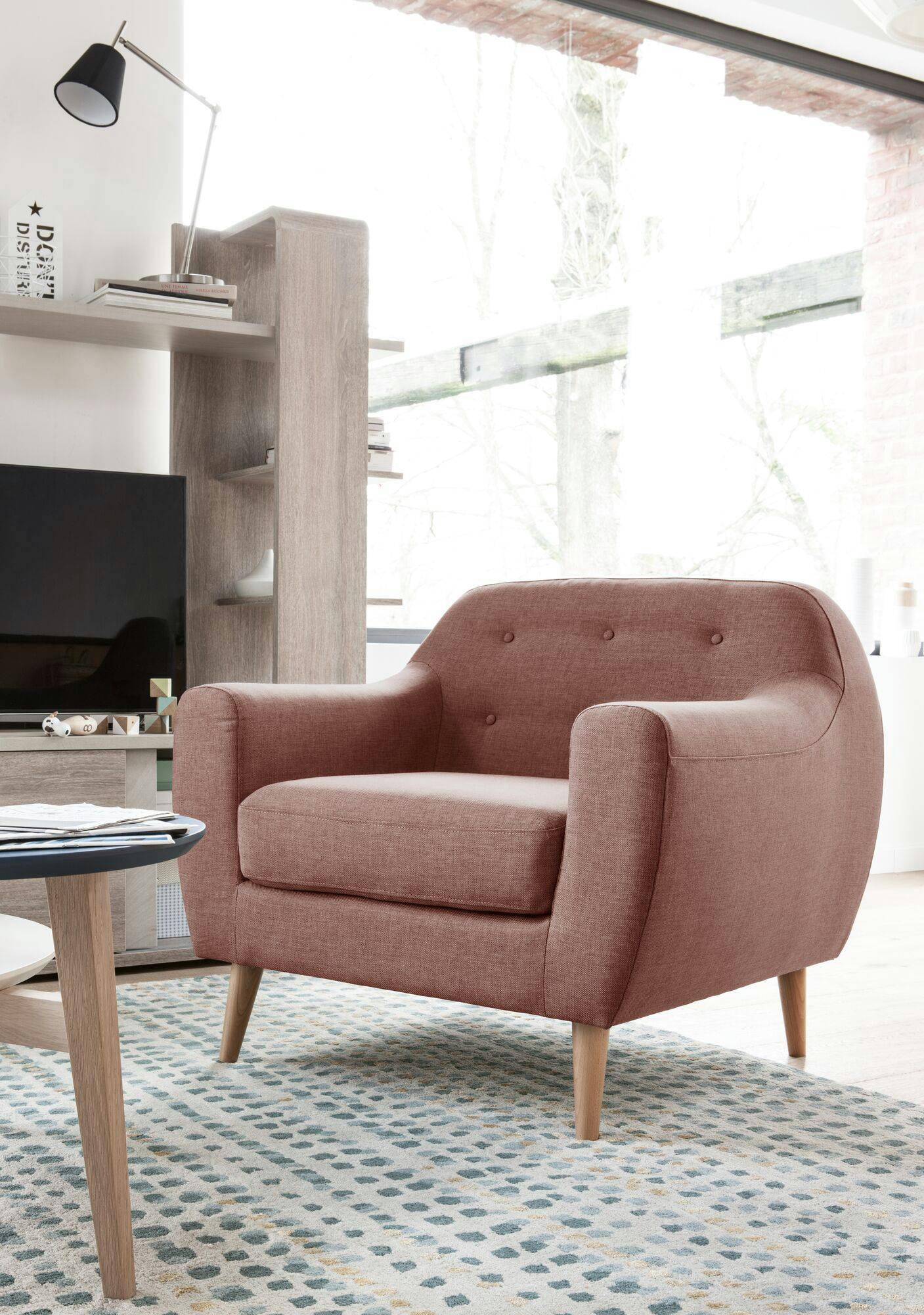 AGATHE - Fauteuil en tissu antitache Rose
