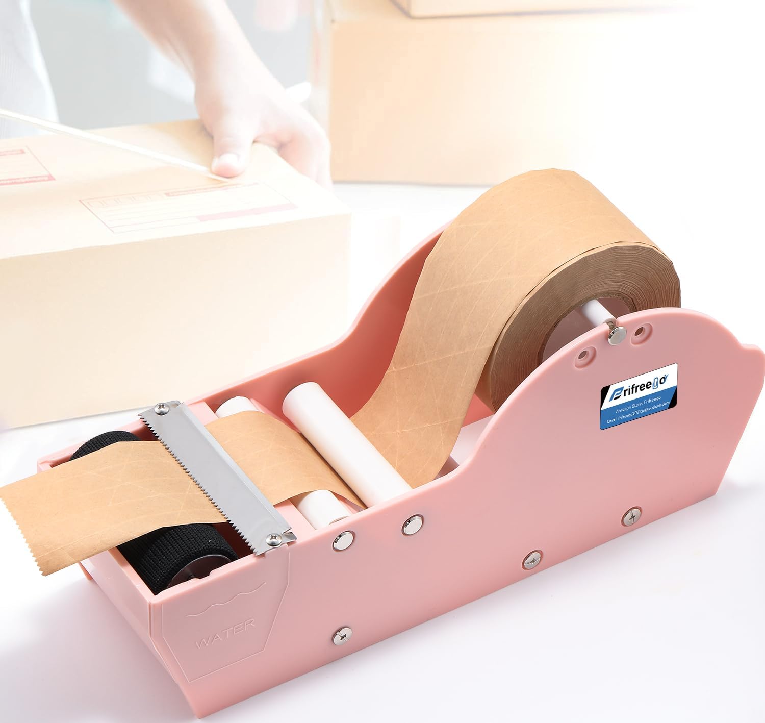 Water-Activated Tape Dispenser, Manual Kraft Gum Tape Dispenser, Width Adjustable 1.18-3.15, Light Weight & Portable Packing Tape Dispenser Set, Light Pink