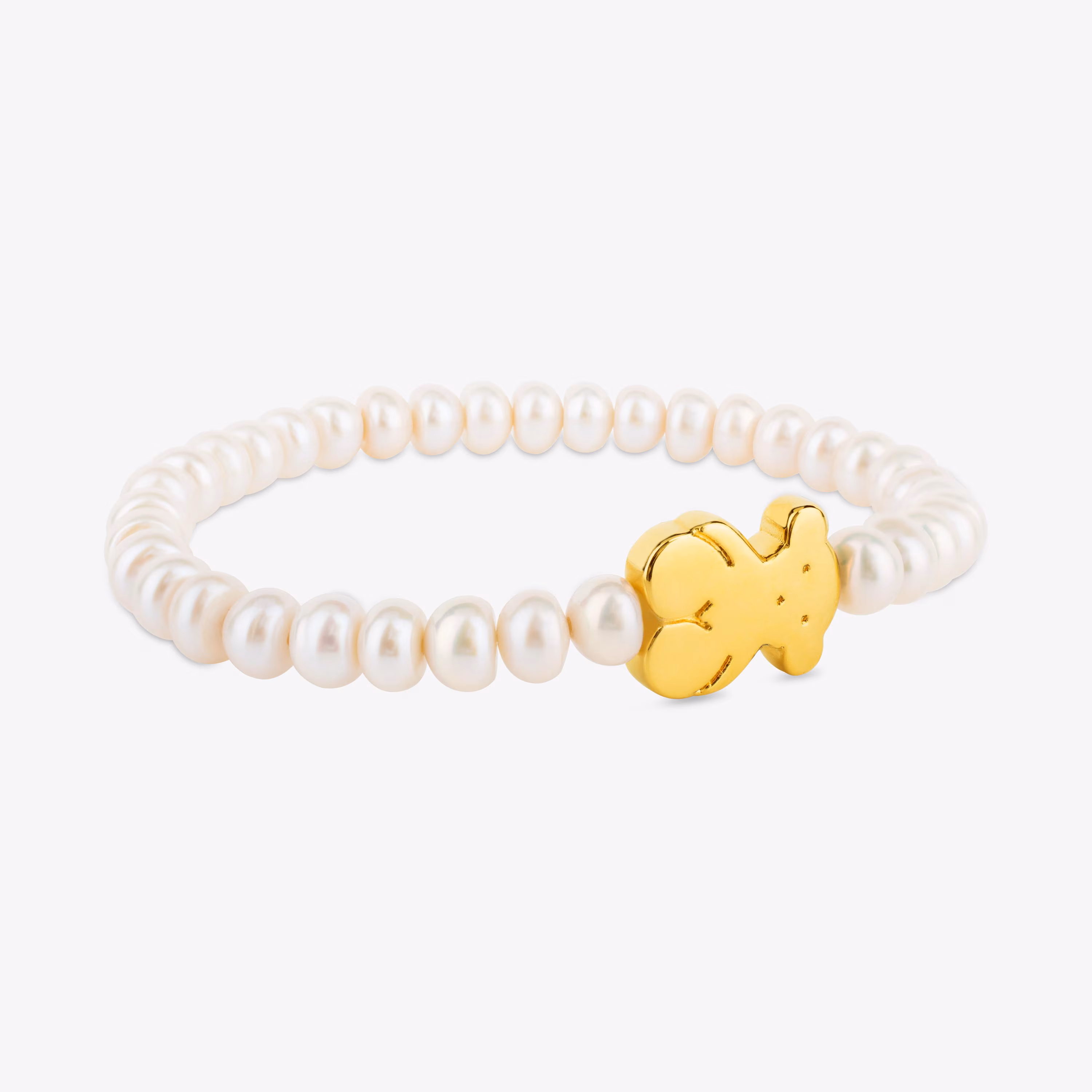 Pulsera elástica de oro y perlas cultivadas motivo oso de 1,15cm, 19cm, Sweet Dolls
