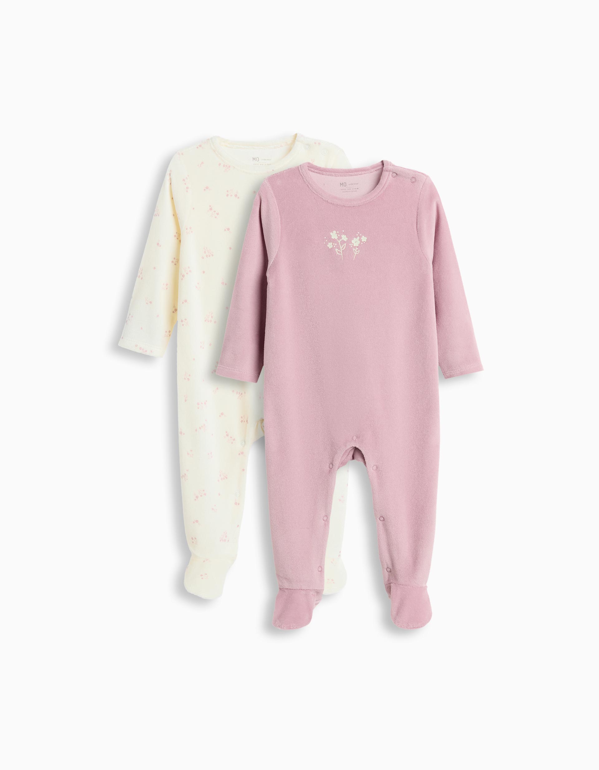 Pack 2 Babygrows Veludo, Recém-Nascido, Lil&aacute;s Claro