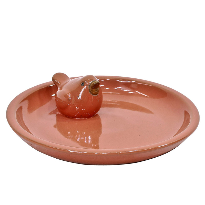 Bain d'oiseau en céramique émaillée orange Ø 21,5 x 3 cm