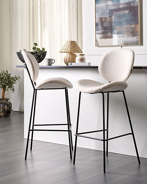 Lot de 2 chaises de bar LUANA Bouclé Blanc