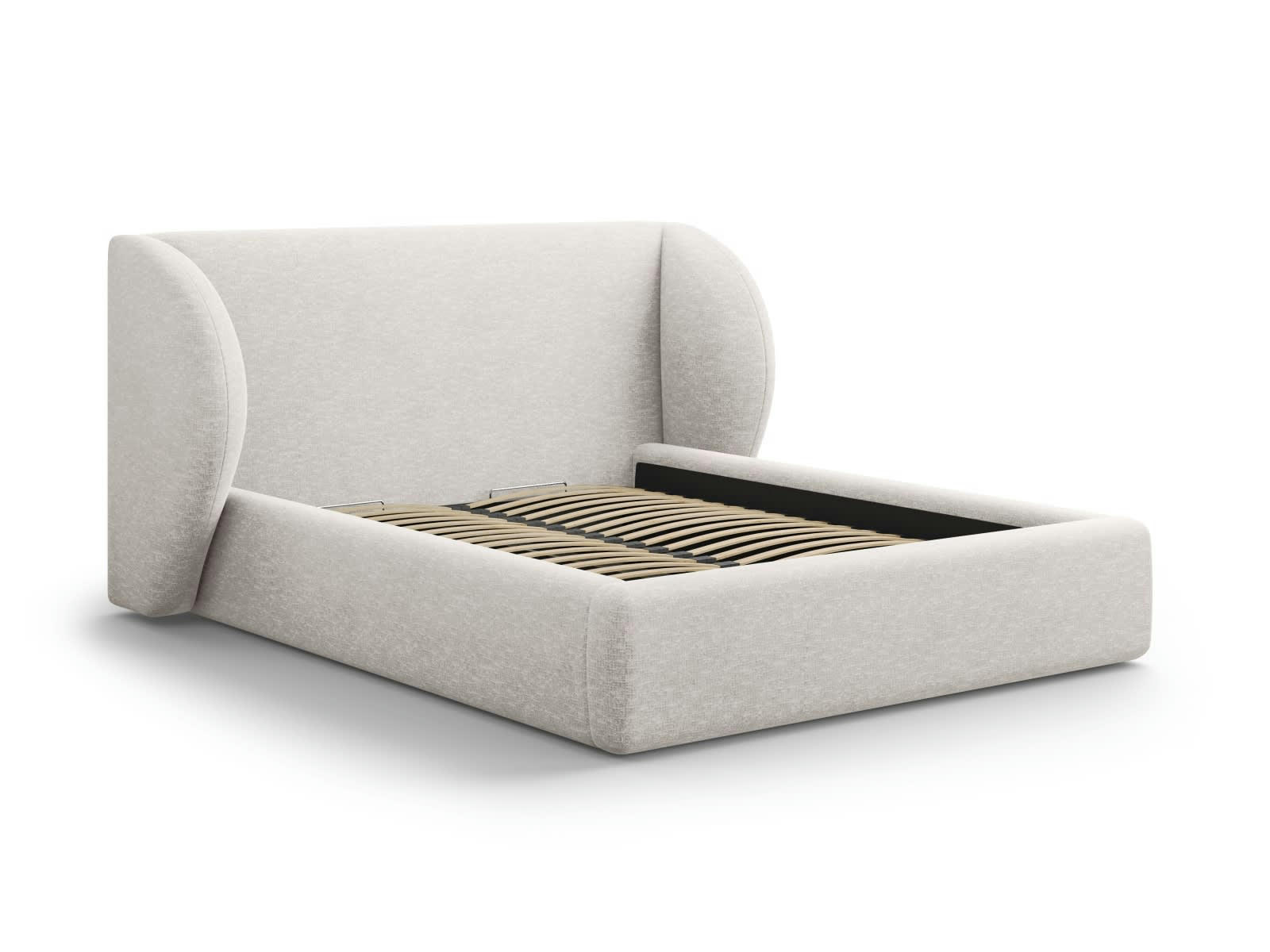 MILEY - Lit coffre avec tête de lit 140x200cm en tissu chenille gris clair