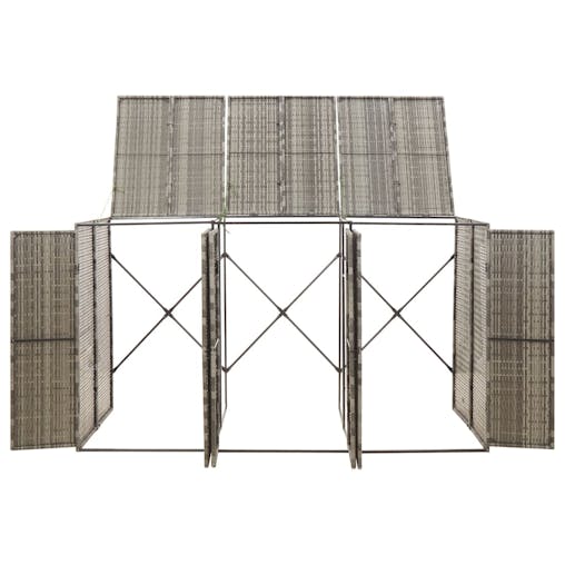 NNEVL Triple Wheelie Bin Shed Grey 207x80x117 cm Poly Rattan