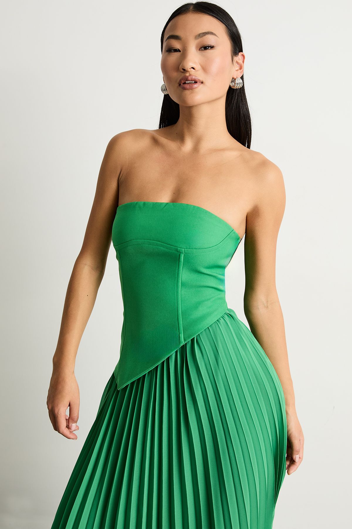 Warehouse Petite Bandeau Bodice Pleated Chiffon Midi Dress
