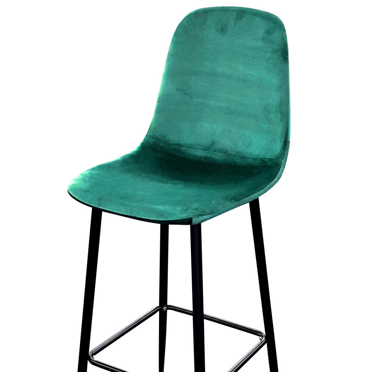 INOUI - Tabouret de bar métal noir et assise velours vert 42x47x108cm