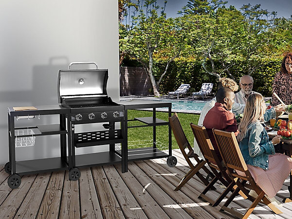Barbecue à gaz cuisine d'extérieur12 kw4 brûleursNoir