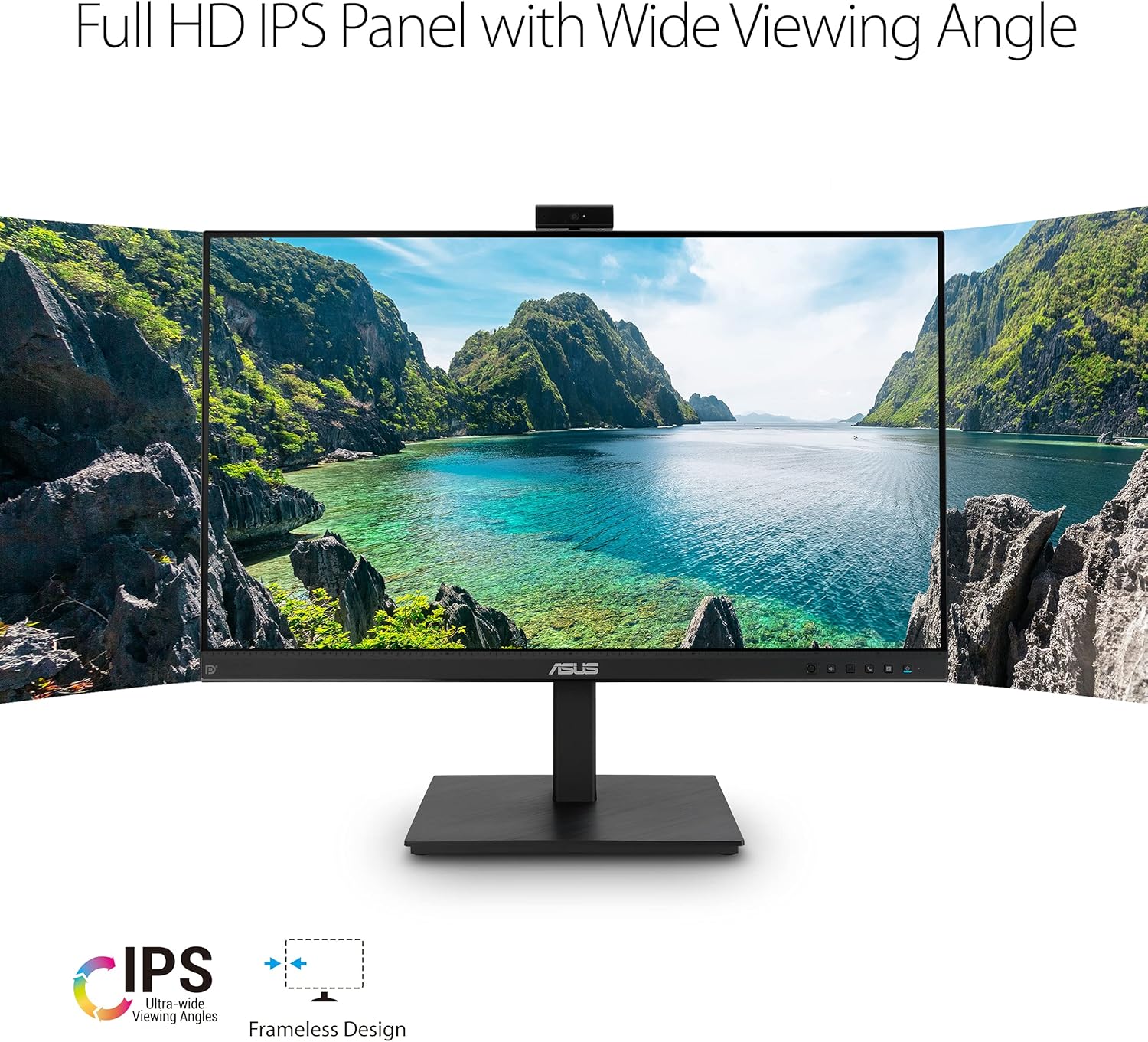 ASUS 27” 1080P Video Conference Monitor (BE279QSK) - Full HD  IPS  Built-in Adjustable 2MP Webcam  Mic Array  Speakers  Eye Care  Wall Mountable  Frameless  HDMI  DisplayPort  VGA  Height Adjustable