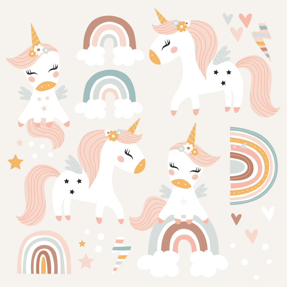 UNICORNS - Stickers mureaux en vinyle licornes rose