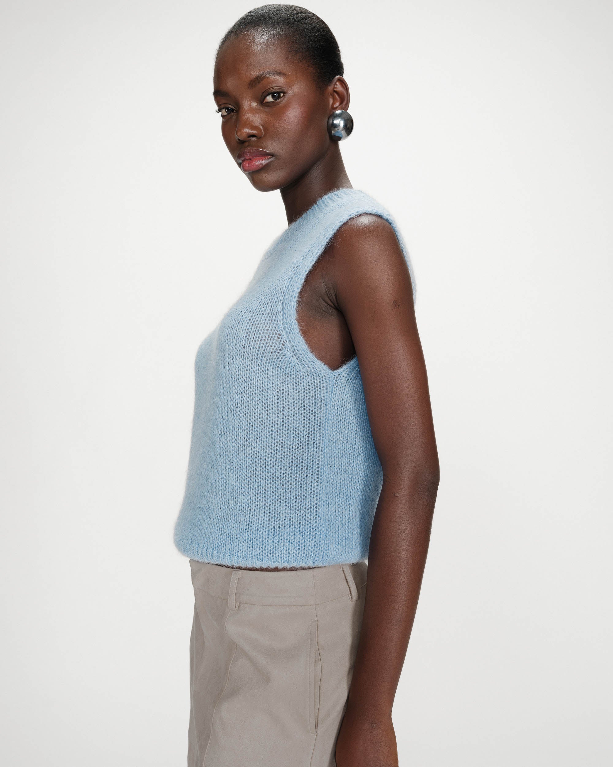 Pull en laine et mohair sans manches bleuet Vollo