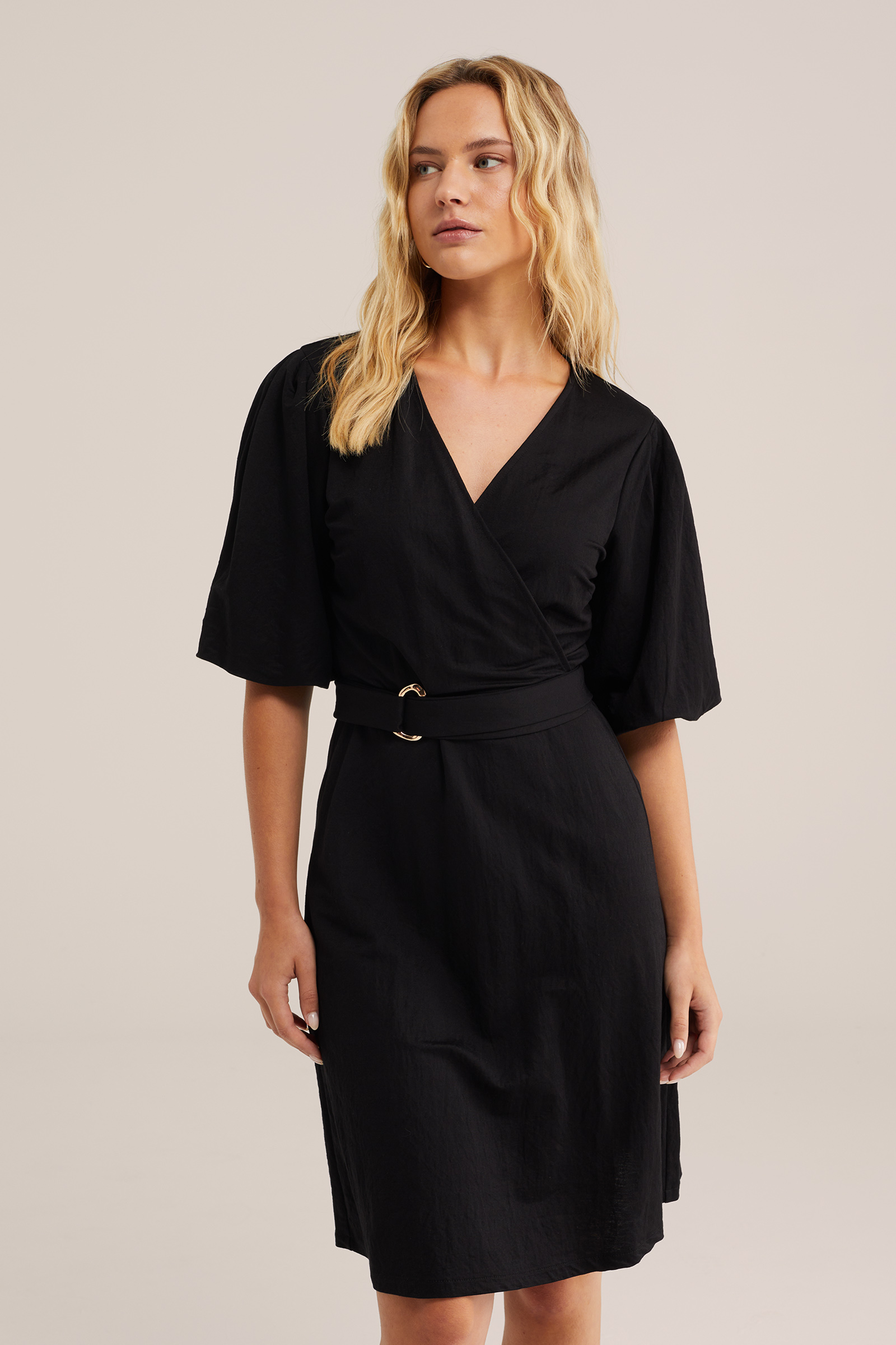 Dames jersey jurk met ballonmouwen