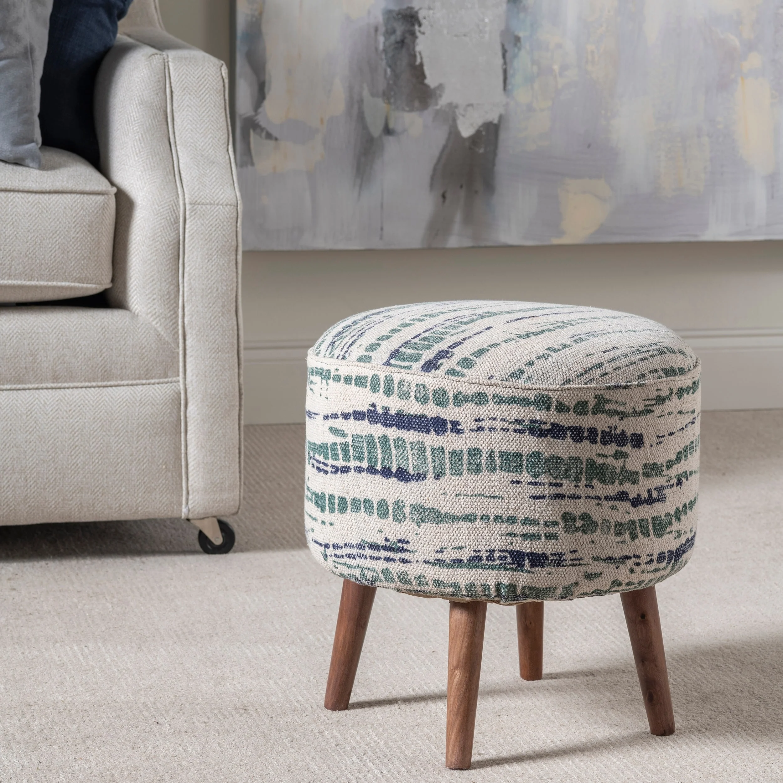 Rumi Round Upholstered Footstool - Ottoman