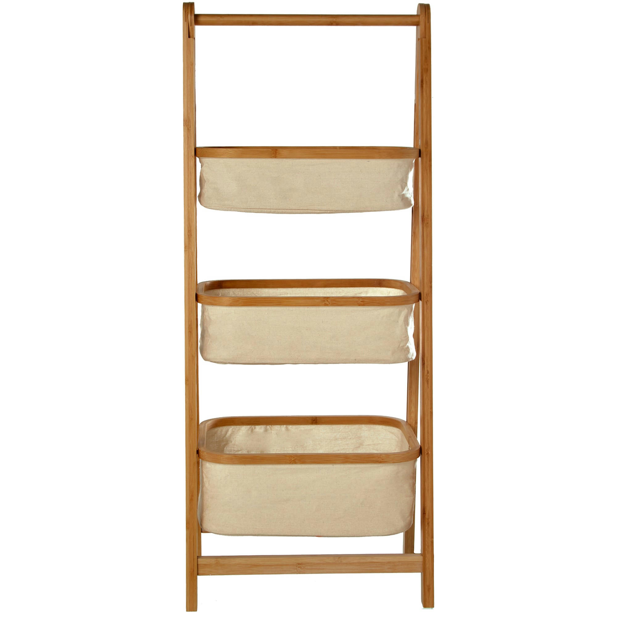 - Étagère de salle de bain bambou et paniers lin beige 45x33x109cm