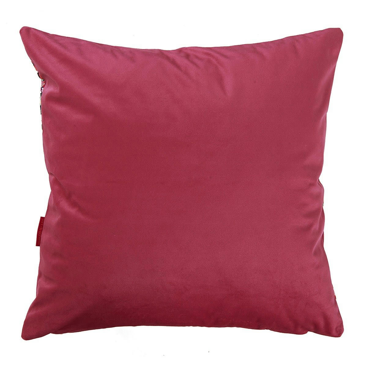 MOOREA - Housse de coussin velours imprimé graphique rose 45x45cm