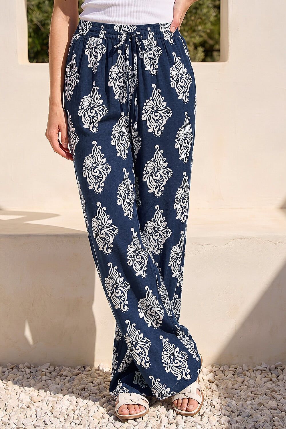 Roman Mono Print Wide Leg Trouser