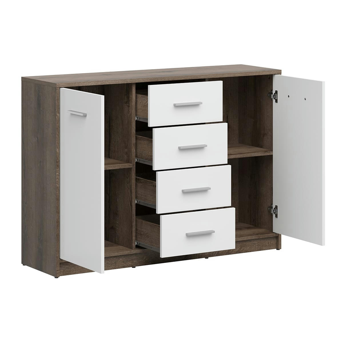 - Buffet 2 portes 4 tiroirs stratifiés naturel foncé et blanc