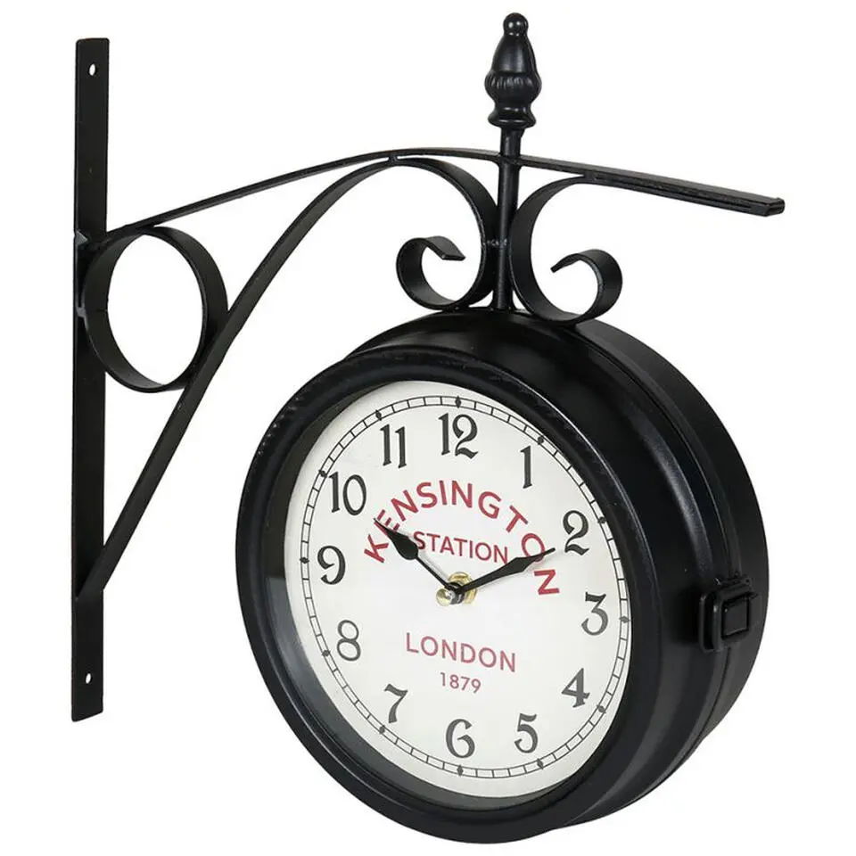 Ostaria Wandklok/muur klok - 21cm - Station klok - metaal - zwart