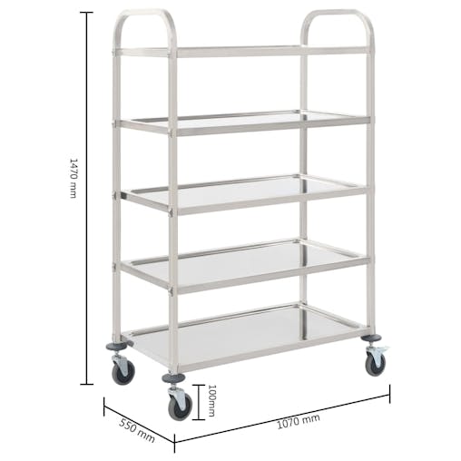 NNEVL 5-Tier Kitchen Trolley 107x55x147 cm Stainless Steel