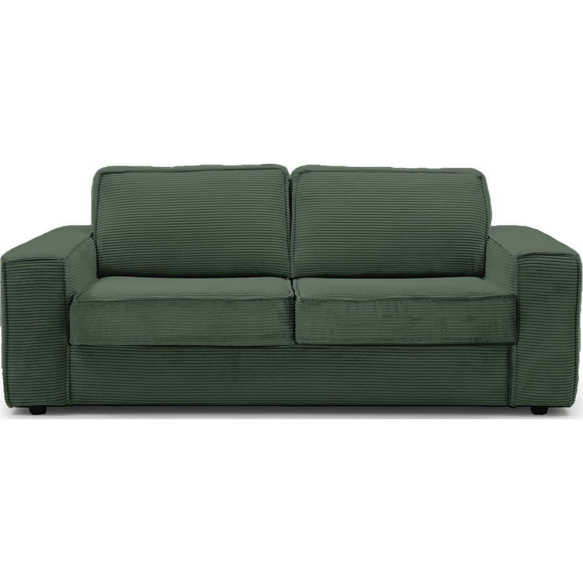 DARIO - Canapé convertible 3 places en velours côtelé vert - Ouverture express