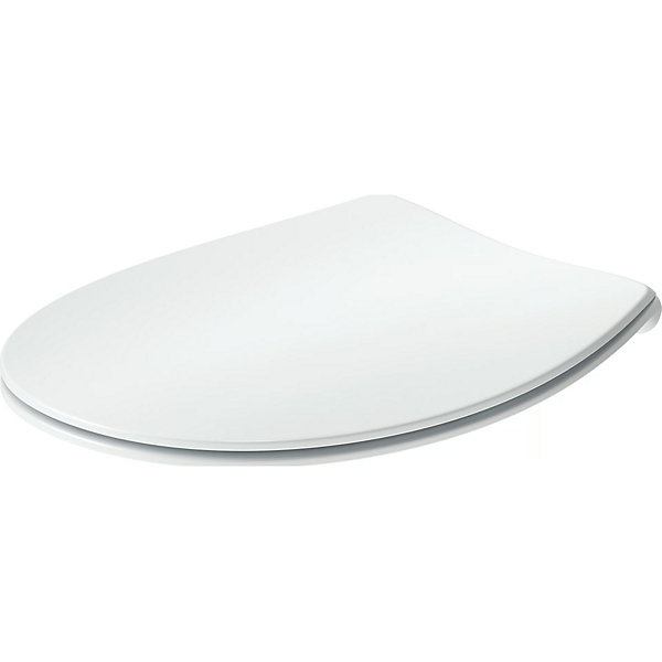Abattant WC plastique Ovale Blanc, Lunette toilettes universel à frein de chute / fermeture amortie - 37,3x43,3x5cm - Univavo