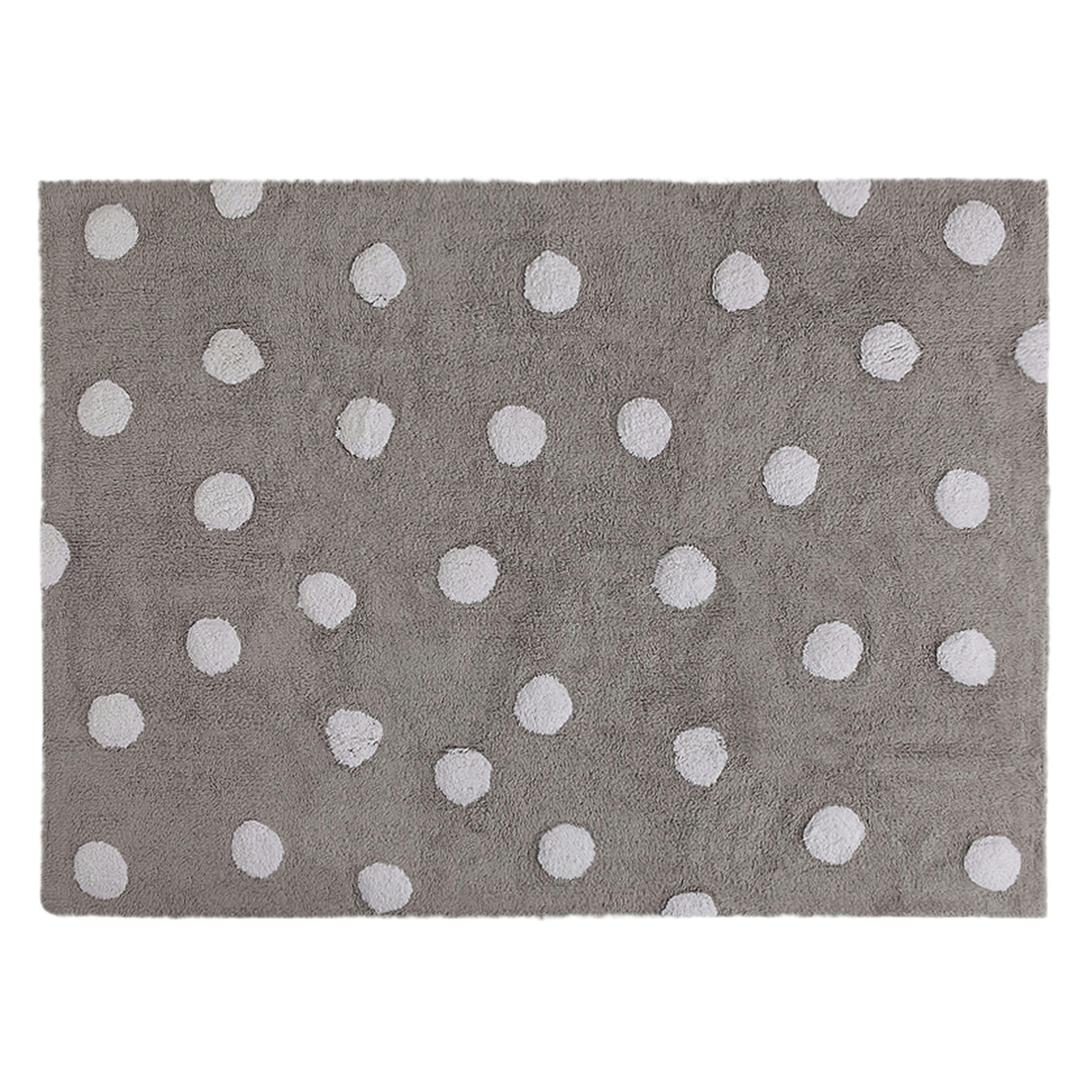 POLKA DOTS - Tapis Lavable à pois blancs en coton gris 120x160