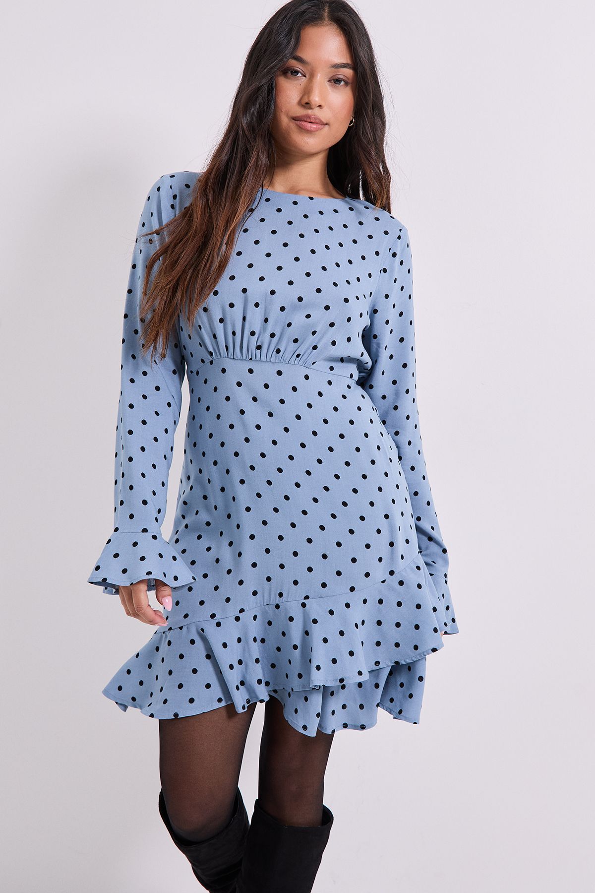 Dorothy Perkins Petite Ruffle Sleeve Frill Detail Printed Mini Dresss