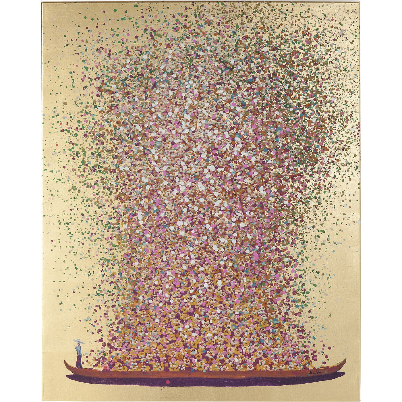 Kare Design Schilderij Flower Boat 120x160cm goud en roze