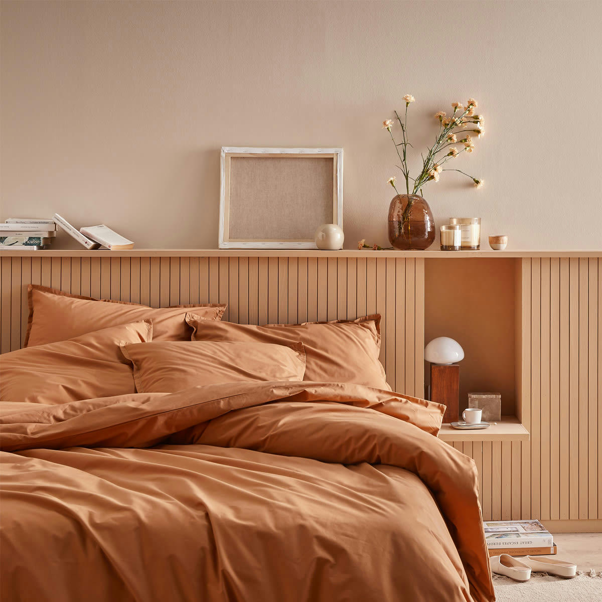 VANOISE - Drap housse en coton brun 160x200