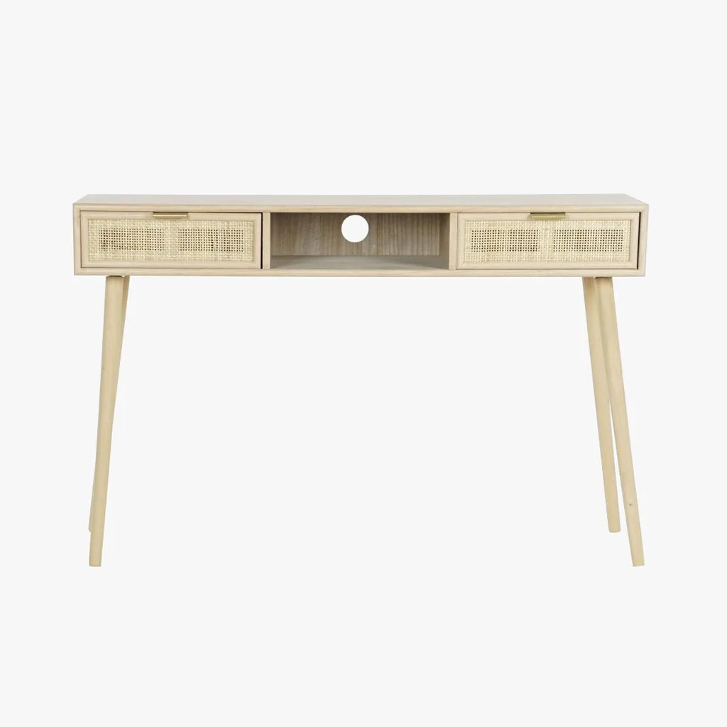 Secretária Madeira e Rattan Natural 120x42,5x78 NÓRDIS