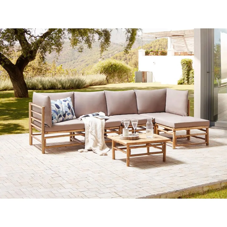 CERRETO - Loungeset 5-zits hoekbank - Taupe - Bamboehout
